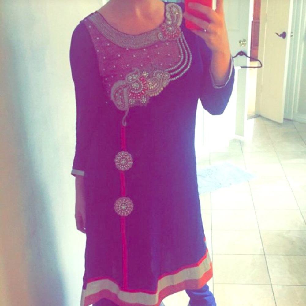 Blue and silver anarkali suit